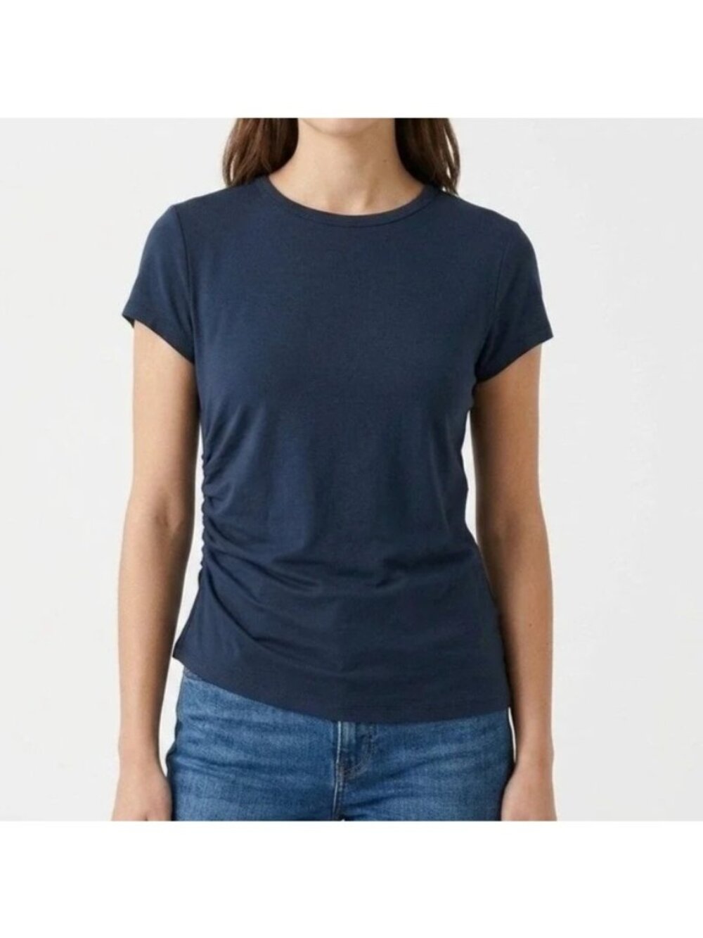 NWT Madewell Asymmetric Ruched Tee Sz S Allday Jersey Navy Blue Crewneck T-Shirt